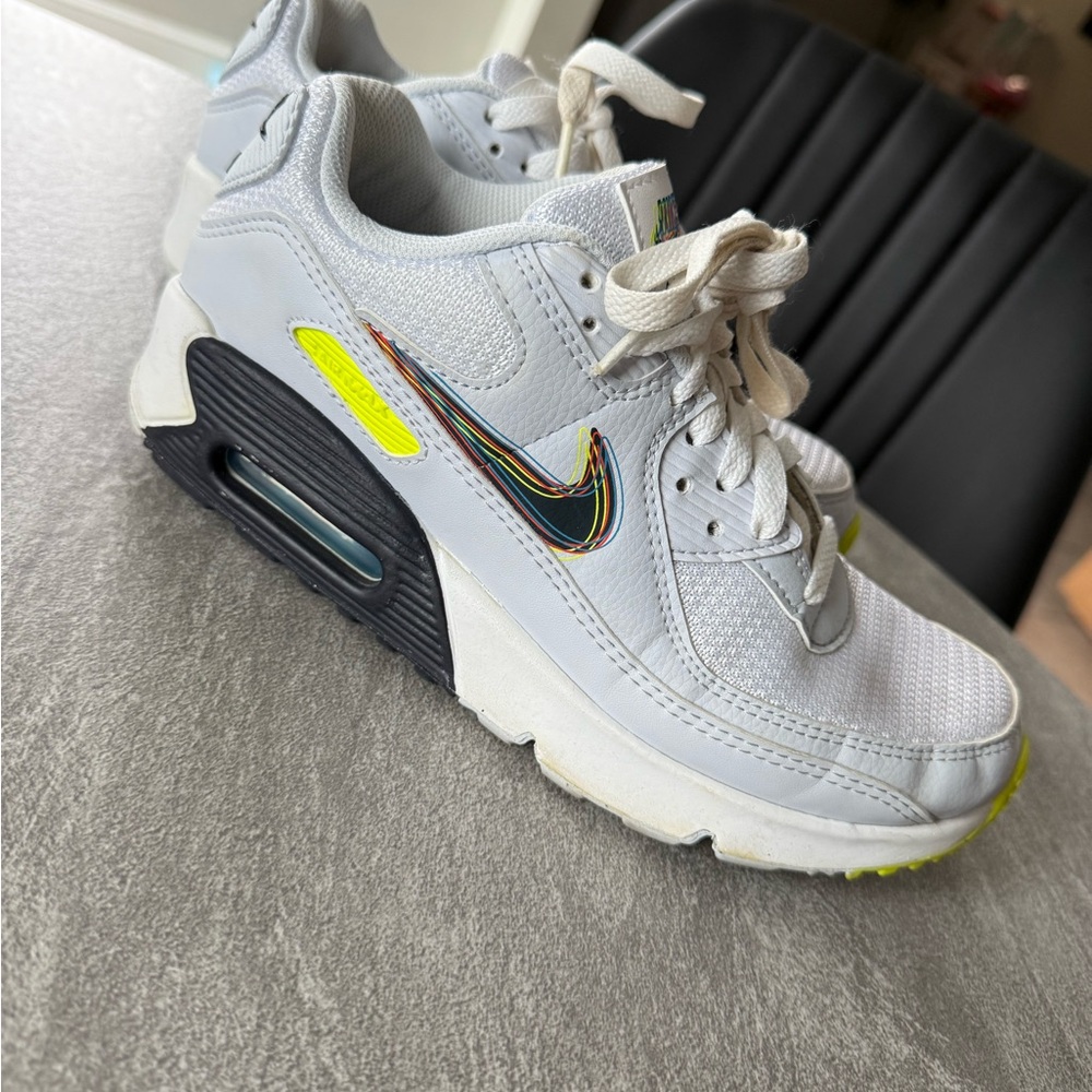 Nike Kids White and Black Sneakers with Yellow Accents